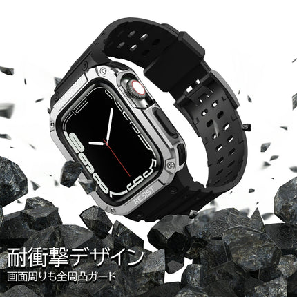 【全機種対応】【Ewise】 Apple Watch バンド Series 8 / 7 45mm / 44mm / 42mm  一体型 ケース カバー アップルウォッチ 耐衝撃 PC + TPU 二重構造 スポーツバンド 衝撃 吸収 傷防止 Series 7 / SE/ 6 / 5 / 4