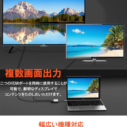 【 ランキング１位 】 type c hdmi 変換 アダプタ  HDMI+HDMI 2-in-1 同時出力 hdmi分配 hdmi hub 複数画面出力 最大 4K (30Hz)  USB C デュアル HDMI変換 アダプター HDMI ハブ デュアルモニター アダプダー