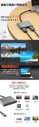 【 ランキング１位 】 type c hdmi 変換 アダプタ  HDMI+HDMI 2-in-1 同時出力 hdmi分配 hdmi hub 複数画面出力 最大 4K (30Hz)  USB C デュアル HDMI変換 アダプター HDMI ハブ デュアルモニター アダプダー