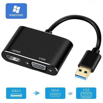 USB hdmi VGA 変換 [ HDMI VGA 同時出力 高解像度 1080p ] USB 3.0 to HDMI VGA 変換 アダプタ ケーブル アダプター アダプターケーブル 変換アダプター 変換ケーブル [windows 7 8 10 対応]  Mac非対応！ Ewise