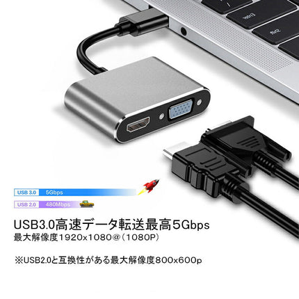 USB hdmi VGA 変換 [ HDMI VGA 同時出力 高解像度 1080p ] USB 3.0 to HDMI VGA 変換 アダプタ ケーブル アダプター アダプターケーブル 変換アダプター 変換ケーブル [windows 7 8 10 対応]  Mac非対応！ Ewise