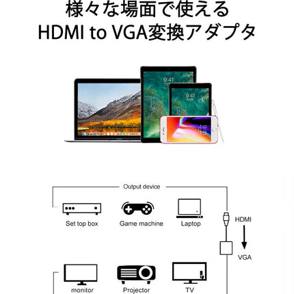 hdmi to VGA 変換 [ HDMI ⇒VGA 変換アダプター ] HDMI VGA 変換 アダプタ 高解像度 1080p  補助電源ケーブル オーディオ出力 音声対応 アダプターケーブル 変換ケーブル [windows 7 8 10 対応]  Mac 対応！ Ewise