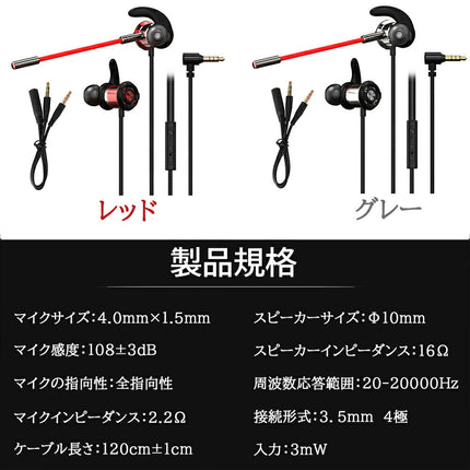 イヤホン 有線 カナル型 Hi-Fi高音質 重低音 ヘッドセット リモコン・マイク付き クリア通話 ピストンフィット 通学・通勤・ハイキング適用 ヘッドホン Windows Mac ios iphone Android skype usb 軽量 グレー、レッド  2色