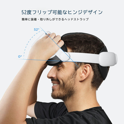 【KIWI design 日本正規代理店】Meta/Oculus Quest 2 ヘッドセット VRゴーグル ストラップ エリートストラップ 代替品 52度 フリップ可能なヒンジデザイン 簡単クリーニング フィットダイアル調整可 ヘッドホン モバイルバッテリー 拡張にも対応