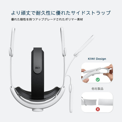 【KIWI design 日本正規代理店】Meta/Oculus Quest 2 ヘッドセット VRゴーグル ストラップ エリートストラップ 代替品 52度 フリップ可能なヒンジデザイン 簡単クリーニング フィットダイアル調整可 ヘッドホン モバイルバッテリー 拡張にも対応