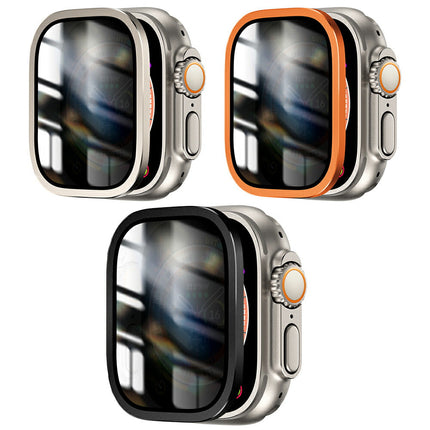 【覗き見防止フィルム発売】 アップルウォッチ ウルトラ カバー Apple Watch Ultra 49mm 用 アルミ枠 ガラスフィルム キズ防止 保護カバー 強化ガラス スムーズ 耐指紋 高透過率 アップルウォッチ ウルトラ 対応 貼り付けやすい 気泡防ぐ 液晶全面保護
