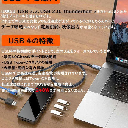 USB4 ケーブル PD 240W USB-C充電ケーブル 0.3m 0.5 1m 1.5m Gen3 x2 Type-C to Type-C Cable Thunderbolt 4 対応 映像出力 eMarker 【USB-IF認証取得】 8K@60Hz / 2つ4K@60Hz 40Gbps 48V/5A USB C パソコン PC タブレット iPhone15シリーズ対応