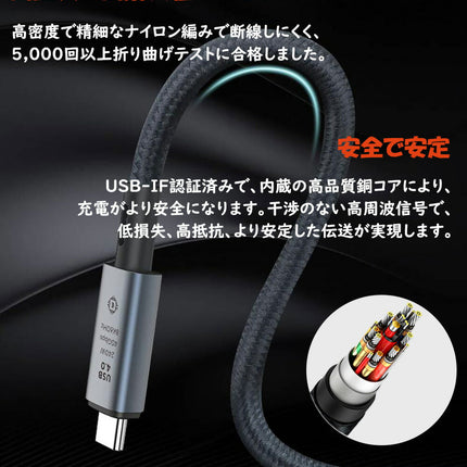 USB4 ケーブル PD 240W USB-C充電ケーブル 0.3m 0.5 1m 1.5m Gen3 x2 Type-C to Type-C Cable Thunderbolt 4 対応 映像出力 eMarker 【USB-IF認証取得】 8K@60Hz / 2つ4K@60Hz 40Gbps 48V/5A USB C パソコン PC タブレット iPhone15シリーズ対応