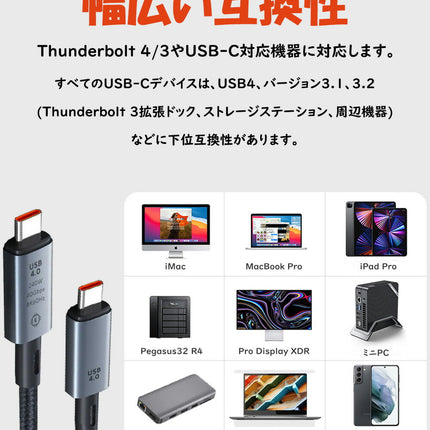 USB4 ケーブル PD 240W USB-C充電ケーブル 0.3m 0.5 1m 1.5m Gen3 x2 Type-C to Type-C Cable Thunderbolt 4 対応 映像出力 eMarker 【USB-IF認証取得】 8K@60Hz / 2つ4K@60Hz 40Gbps 48V/5A USB C パソコン PC タブレット iPhone15シリーズ対応