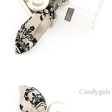 大人可愛いパール　リボン　ウサギ耳　シュシュ/ヘアゴム/ヘアアクセサリー