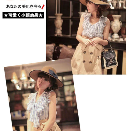 つば広リボン麦わら帽子♪★ハット リボン　麦わら帽子 帽子 セパレート 海水浴 プール 海外旅行 バカンス フィットネスぼうし カンカン帽/麦わら帽子/レース/UV/帽子ぼうし/ UVカット/紫外線対策/新作/レディース//夏/女性用日焼け防止　小顔効果