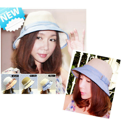 在庫処分★レディース帽子　ハット 麦わら帽 麦わら帽子 ストローハット 麦藁帽子　リボン 春夏