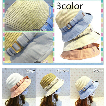 在庫処分★レディース帽子　ハット 麦わら帽 麦わら帽子 ストローハット 麦藁帽子　リボン 春夏