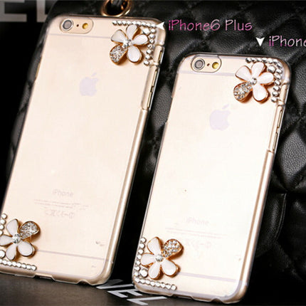iphone6　iphone6 plus デコケース キラキラクリスタル　ラインストーン フラワー クリア ハードケース アイフォンカバー