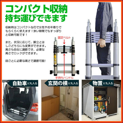Ｄ 2.5m脚立 5mはしご 2.50m脚立 5.0mはしご 250cm脚立 500cmはしご 伸縮 梯子 伸縮ハシゴ 折りたたみ 脚立 ハシゴ アルミ スーパーラダー 1年保証 多関節 万能 軽量 大掃除 雪おろし 洗車 足場 スーパーラダ 伸縮自在 二役 踏み台 説明書付