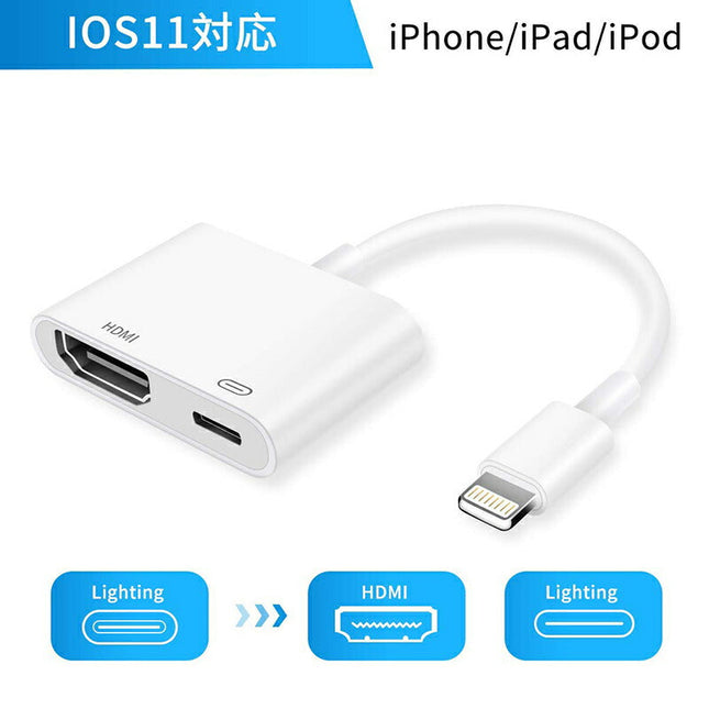 Lightning to HDMI 変換アダプタ 1080P 高解像度 給電 設定不要 iPhone/iPad/iPod to HDMI変換AVアダプタ iOS対応 ミラーリング iPhone XS MAX/XR/XS/X も対応 1080P 60Hz 4K対応 自動アップデート 変換線 ゲーム連結線 家庭映画