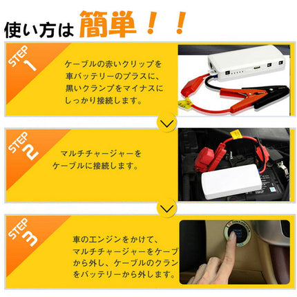 PSE認証 ジャンプスターター 白 超大容量 13600mAH　車載 スマホ iPhone iPad 車載 非常用電源 充電器  バッテリー マルチチャージャー実容量 出力12V 車用 カー バッテリーレスキュー 緊急始動 緊急充電 LEDライト付き 上品 ホワイト