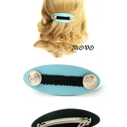 movo 　ネオンブルー皮革　シンプル　バレッタ／ヘアアクセサリー　ヘアピン/オシャレ/結婚式/パーティー