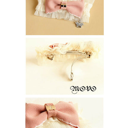 在庫処分　movo レース リボン　王冠モチーフ　バレッタ／オリジナル　ヘアアクセサリー　ヘアピン/オシャレ/結婚式/パーティー　