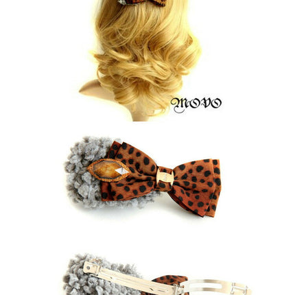 在庫処分　movo アニマル　ヒョウ柄 リボン カラストーン　バレッタ／オリジナル　ヘアアクセサリー　ヘアピン/オシャレ/パーティー　