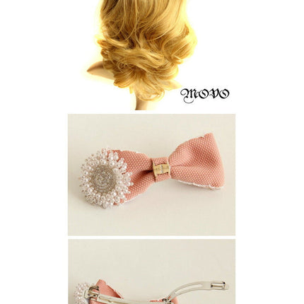 movo リボン　パール フラワー バレッタ／ヘアアクセサリー　ヘアピン/オシャレ/結婚式/パーティー　