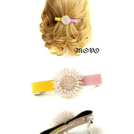 movo パール フラワー バイカラー　皮革　バレッタ／ヘアアクセサリー　ヘアピン/オシャレ/人気/結婚式/パーティー　