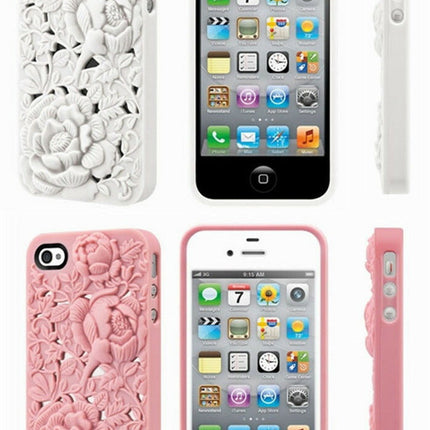 【在庫処分】iphone4s　iphone4　シリコン人気 オシャレ 立体フラワーアイフォンケース　カバー　ブラック　ホワイト　ピンク　カスタムジャケット