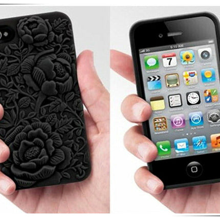 【在庫処分】iphone4s　iphone4　シリコン人気 オシャレ 立体フラワーアイフォンケース　カバー　ブラック　ホワイト　ピンク　カスタムジャケット