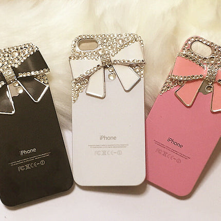 在庫処分★iphone5s iphone5 リボンデコケース　最高級クリスタルデコ電 　キラキラデコケース　鏡面　ブラック　ホワイト　ピンク　アイフォンハードケース　デコデン　カスタムジャケット