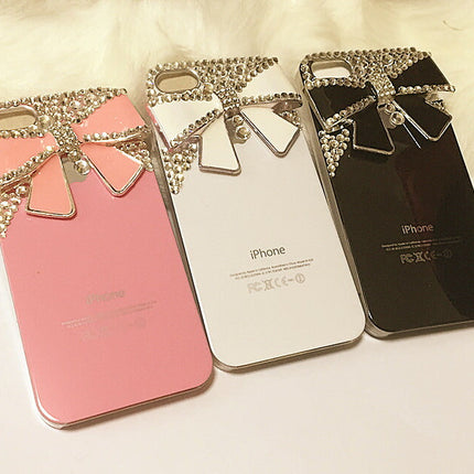 在庫処分★iphone5s iphone5 リボンデコケース　最高級クリスタルデコ電 　キラキラデコケース　鏡面　ブラック　ホワイト　ピンク　アイフォンハードケース　デコデン　カスタムジャケット