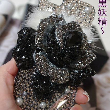 激安★最高級クリスタル　ファー付き　フラワー　薔薇　iphone5s iphone5デコ電 アイフォン　デコデン　カスタムジャケット