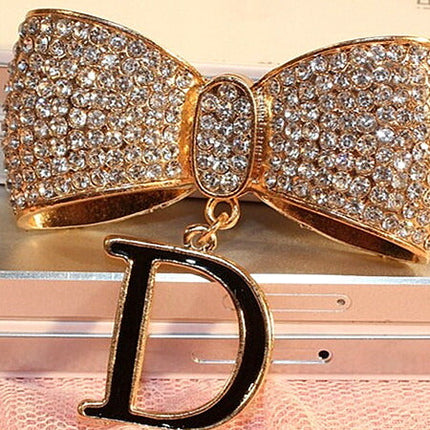 最高級クリスタル・リボン・アルファベット　Ｄ・ゴールド・ハンドメイドパーツ・アクセサリー・デコパーツ・スワロフスキー・金属カメリアパーツ・1個