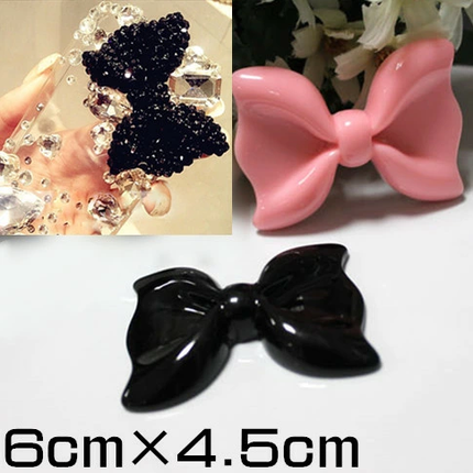 リボン　樹脂　アクリル　デコパーツ　ピンク　ブラック1個　6cm