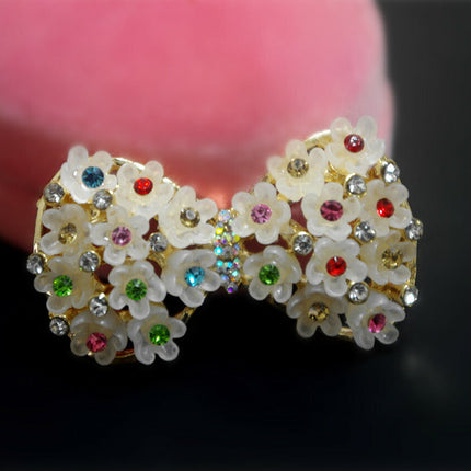 デコパーツ リボン  デコパーツ キラキラ カラーストーンパーツ ハンドメイドパーツ メタルデコパーツ アクセサリー材料 ゴールド金属カメリアパーツ 1個