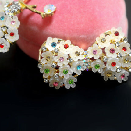 デコパーツ リボン  デコパーツ キラキラ カラーストーンパーツ ハンドメイドパーツ メタルデコパーツ アクセサリー材料 ゴールド金属カメリアパーツ 1個