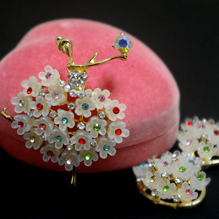 デコパーツ キラキラ カラーストーン フラワー バレエ少女　ハンドメイドパーツ アクセサリー材料 ゴールド金属カメリアパーツ 1個
