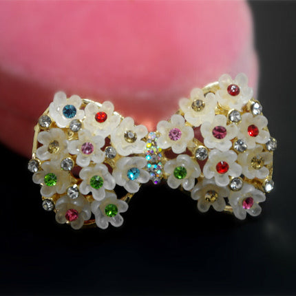 デコパーツ キラキラ カラーストーン フラワー バレエ少女　ハンドメイドパーツ アクセサリー材料 ゴールド金属カメリアパーツ 1個