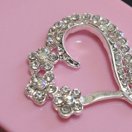 デコパーツ ハート フラワー ハートパーツ シルバー金属カメリアパーツ 1個