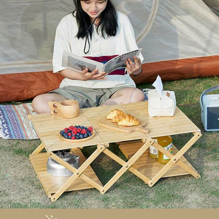 折りたたみラック 竹製 幅50cm 4段 2way棚 収納棚 ウッドラック ナチュラル キャンプ アウトドア ラック 軽量 コンパクト  組み立て不要  植物棚 フラワースタンド 園芸ラック ガーデンラック  キッチンラック ランドリー ベランダラック 収納 インテリア おしゃれ