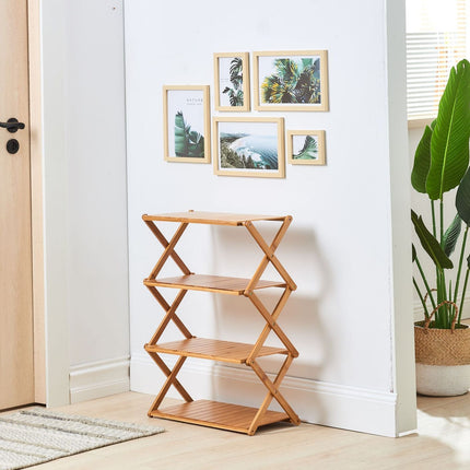 折りたたみラック 竹製 幅50cm/68cm/98cm 2段/3段/4段/5段/6段 棚 収納棚 ウッドラック ナチュラル キャンプ アウトドア ラック 軽量 コンパクト  組み立て不要  植物棚 フラワースタンド 園芸ラック ガーデンラック  キッチンラック ランドリー ベランダラック 収納 インテリア おしゃれ