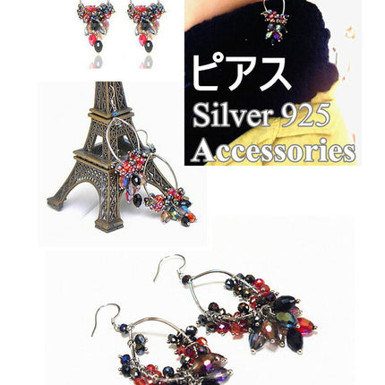 天然水晶　ビ-ズ シルバー925　ピアス　レット　人気　揺れるピアス イヤリング　レディースアクセサリー