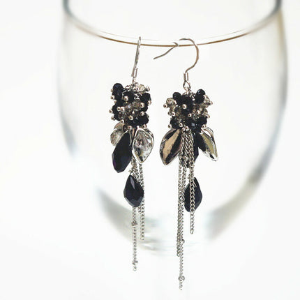 天然石　水晶　ビ-ズ シルバー925　ピアス　ブラック　人気揺れる イヤリング　レディースアクセサリー