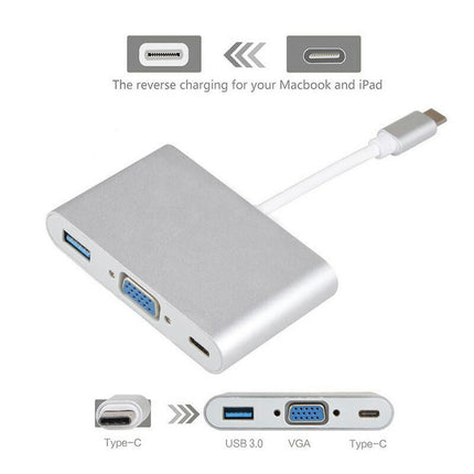 TypeC to VGA パワーデリバリー対応 USB3.1 Type-C変換アダプター to USB3.0+VGA+3.1Type-C マルチアダプター マルチDockアダプタ〔MacBook 2015/2016/2017 対応〕