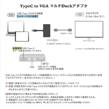 TypeC to VGA パワーデリバリー対応 USB3.1 Type-C変換アダプター to USB3.0+VGA+3.1Type-C マルチアダプター マルチDockアダプタ〔MacBook 2015/2016/2017 対応〕